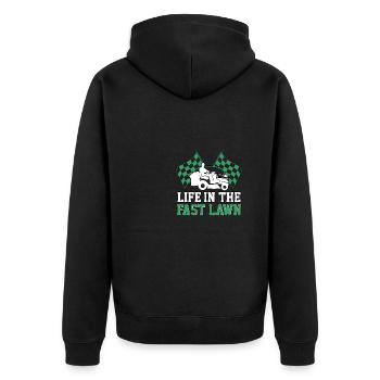 Life In The Fast Lawn Rasenmäher Rasenmäherrennen - Unisex Premium Bio Zip Hoodie - Schwarz - Hinten - Nico (187cm)