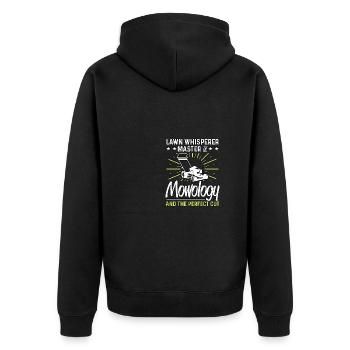 Lawn Whisperer Master Of Mowology Lawn Mower - Unisex Premium Organic Zip Hoodie - black - Back - Nico (187cm)