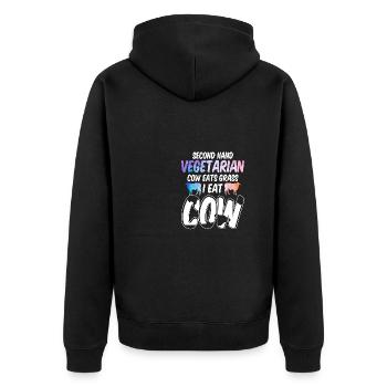 Second Hand Vegetarian Cow Eats Grass For - Unisex Premium Organic Zip Hoodie - black - Back - Nico (187cm)