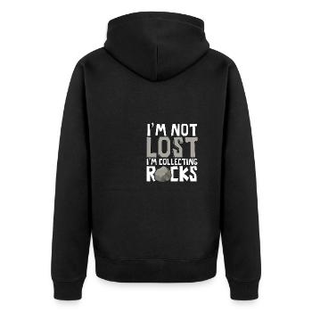I'm Not Lost I'm Collecting Rocks Geologie für - Unisex Premium Bio Zip Hoodie - Schwarz - Hinten - Nico (187cm)