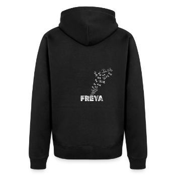 Anglerin Freya - Unisex Premium Bio Zip Hoodie - Schwarz - Hinten - Nico (187cm)