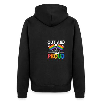 Out And Very Proud Gay Pride Ally LGBT Awareness - Unisex Premium Organic Zip Hoodie - black - Back - Nico (187cm)