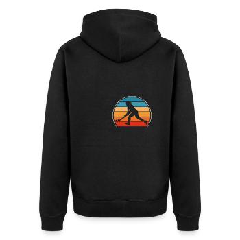 Frauen Feldhockey Hockey Sunset Vintage - Unisex Premium Bio Zip Hoodie - Schwarz - Hinten - Nico (187cm)