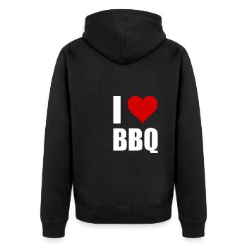 BBQ - Unisex Premium Bio Zip Hoodie - Schwarz - Hinten - Nico (187cm)