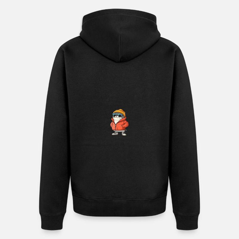 Robbe Tier Winter Comic - Unisex Premium Bio Zip Hoodie - Schwarz