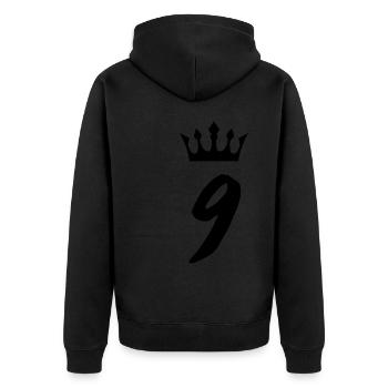 9 Zahl Krone - Unisex Premium Bio Zip Hoodie - Schwarz - Hinten - Nico (187cm)