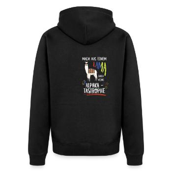 Alpaka - Tastrophe Lama Geschenk Lustig Spruch - Unisex Premium Bio Zip Hoodie - Schwarz - Hinten - Nico (187cm)