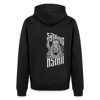 Satanic Asian Pentagram Proud Asian Occult - Unisex Premium Bio Zip Hoodie - Schwarz - Hinten - Nico (187cm)