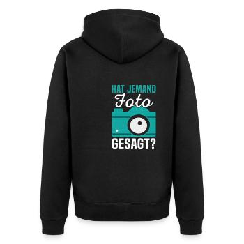 Fotograf Fotokamera Hat jemand Foto gesagt - Unisex Premium Bio Zip Hoodie - Schwarz - Hinten - Nico (187cm)