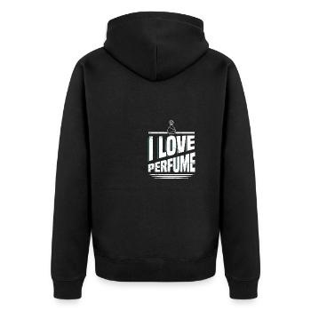 Parfüm Fragrance Perfüm Perfume Parfum Duft - Unisex Premium Bio Zip Hoodie - Schwarz - Hinten - Nico (187cm)