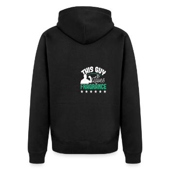 Parfüm Fragrance Perfüm Perfume Parfum Duft - Unisex Premium Bio Zip Hoodie - Schwarz - Hinten - Nico (187cm)