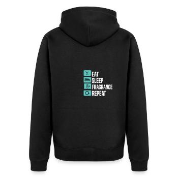 Parfüm Fragrance Perfüm Perfume Parfum Duft - Unisex Premium Bio Zip Hoodie - Schwarz - Hinten - Nico (187cm)
