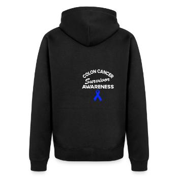 Dickdarmkrebs -Überlebende Produkte Darmkrebs Bewu - Unisex Premium Bio Zip Hoodie - Schwarz - Hinten - Nico (187cm)