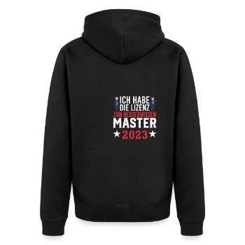 Master 2023 Abschluss Promotion Sponsion Uni - Unisex Premium Bio Zip Hoodie - Schwarz - Hinten - Nico (187cm)