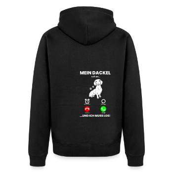 Dackel Dachshund - Mein Dackel ruft an, ich muss l - Unisex Premium Bio Zip Hoodie - Schwarz - Hinten - Nico (187cm)