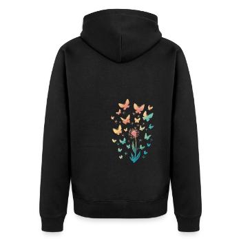 Butterflies Dandelions - Unisex Premium Bio Zip Hoodie - Schwarz - Hinten - Nico (187cm)