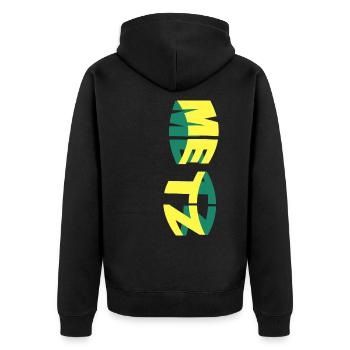 Metz Frankreich Stadt Skyline Schrift Bunt - Unisex Premium Bio Zip Hoodie - Schwarz - Hinten - Nico (187cm)