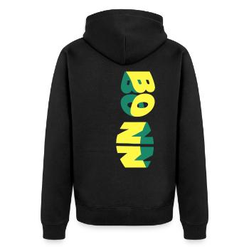 Bonn Deutschland Stadt Skyline Schrift Bunt - Unisex Premium Bio Zip Hoodie - Schwarz - Hinten - Nico (187cm)
