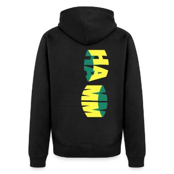 Hamm Deutschland Stadt Skyline Schrift Bunt - Unisex Premium Bio Zip Hoodie - Schwarz - Hinten - Nico (187cm)