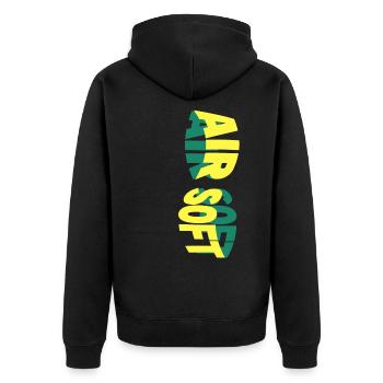 Airsoft Softair Waffe Sport Hobby Spieler Team - Unisex Premium Bio Zip Hoodie - Schwarz - Hinten - Nico (187cm)