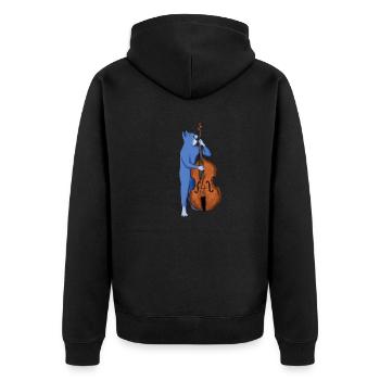 CAT PLAYING A DOUBLE BASS – BAD ASS BASS CAT - Unisex Premium Organic Zip Hoodie - black - Back - Nico (187cm)