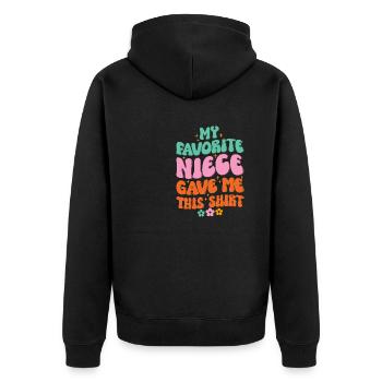 Meine Lieblingsnichte Hat Mir Das Geschenkt - Unisex Premium Bio Zip Hoodie - Schwarz - Hinten - Nico (187cm)
