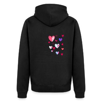 Hearts, sketch, drawing, heart, colorful hearts, pink - Unisex Premium Organic Zip Hoodie - black - Back - Nico (187cm)