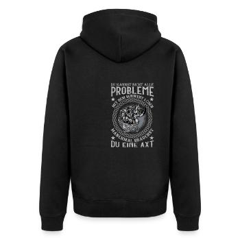 Du kannst nicht alle Probleme mit dem Schwert - Unisex Premium Bio Zip Hoodie - Schwarz - Hinten - Nico (187cm)