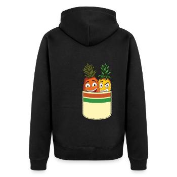 Frucht Obst Geschenk Lustiges Brusttasche Ananas - Unisex Premium Bio Zip Hoodie - Schwarz - Hinten - Nico (187cm)