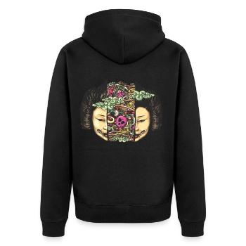 Split Head Gueisha Doodle - Unisex Premium Organic Zip Hoodie - black - Back - Nico (187cm)