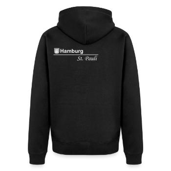 Hamburg St. Pauli - schlichtes Design schwarz-weiß - Unisex Premium Bio Zip Hoodie - Schwarz - Hinten - Nico (187cm)