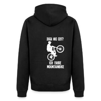 Mountainbike Rennen Mountainbike Fahrer Geschenk - Unisex Premium Bio Zip Hoodie - Schwarz - Hinten - Nico (187cm)