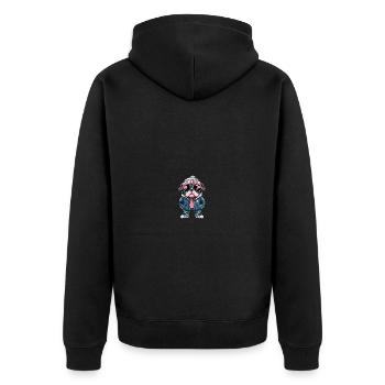 Bulldog chien bande dessinée d’hiver - Veste à capuche bio Premium Unisexe - noir - Dos - Nico (187cm)