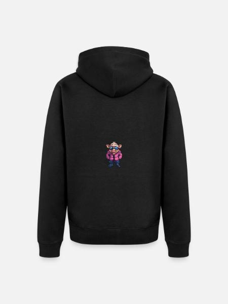Gris vinter tegneserie villsvin - Premium økologisk unisex-hettejakke - svart