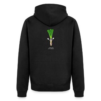 Lauch des Monats - Mitarbeiter des Monats - Unisex Premium Bio Zip Hoodie - Schwarz - Hinten - Nico (187cm)