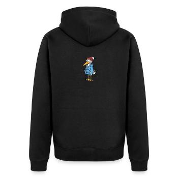Comic Nordsee Storch Vogel Regenjacke Mütze Winter - Unisex Premium Bio Zip Hoodie - Schwarz - Hinten - Nico (187cm)