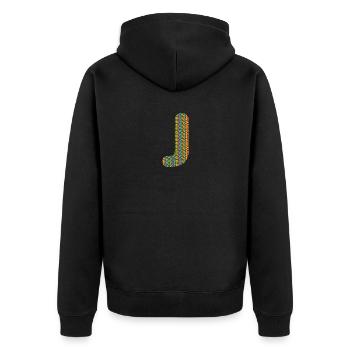 Buntes Herz J Design – Einzigartig & Stylisch! - Unisex Premium Bio Zip Hoodie - Schwarz - Hinten - Nico (187cm)