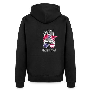 Baseball Mom USA - Unisex Premium Bio Zip Hoodie - Schwarz - Hinten - Nico (187cm)