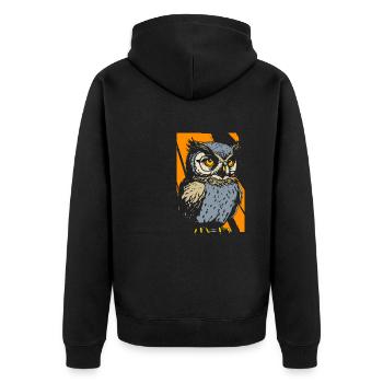 Eulen Künstlerisches Tier Wildtiere Waldtier - Unisex Premium Bio Zip Hoodie - Schwarz - Hinten - Nico (187cm)