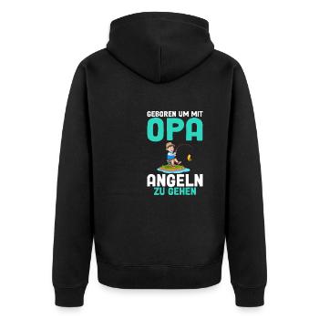 Geboren Opa Kinder Angeln Hecht - Unisex Premium Bio Zip Hoodie - Schwarz - Hinten - Nico (187cm)