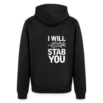 I Will Stab You - Funny Licensed Practical Nurse - Unisex Premium Bio Zip Hoodie - Schwarz - Hinten - Nico (187cm)