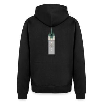 Straubinger Stadtturm bei Nacht - Unisex Premium Bio Zip Hoodie - Schwarz - Hinten - Nico (187cm)