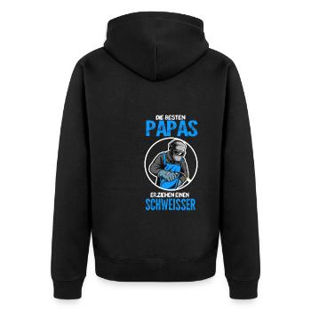 Schweißer Papa Schweisser Geschenk - Unisex Premium Bio Zip Hoodie - Schwarz - Hinten - Nico (187cm)