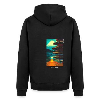 Japanisch Streetwear Anime Art - Unisex Premium Bio Zip Hoodie - Schwarz - Hinten - Nico (187cm)