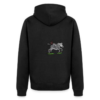 Zora und ihr Papa auf dem Weg ins Krankenhaus - Unisex Premium Bio Zip Hoodie - Schwarz - Hinten - Nico (187cm)