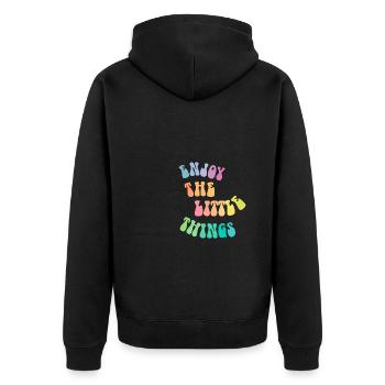 Enjoy the little things - Geschenkidee - Geschenk - Unisex Premium Bio Zip Hoodie - Schwarz - Hinten - Nico (187cm)