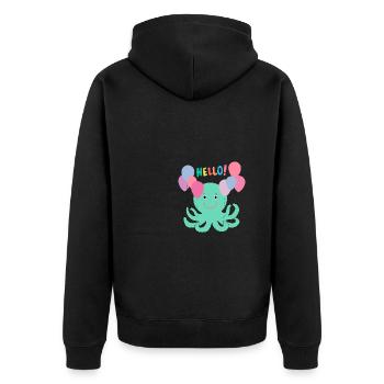 Krake Mit Luftballons sagt Hallo - Meer Spaß - Unisex Premium Bio Zip Hoodie - Schwarz - Hinten - Nico (187cm)