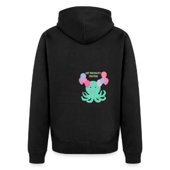 Krake Mit Luftballons sagt Hallo - Meer Spaß - Unisex Premium Bio Zip Hoodie - Schwarz - Hinten - Nico (187cm)