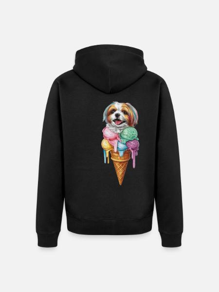 Shih Tzu als Waffeleis - Unisex Premium Bio Zip Hoodie - Schwarz