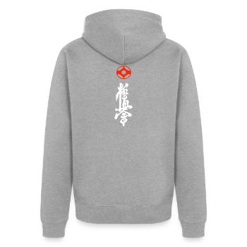 Kyokushin Kaikan Kanji T Shirt - Personnages - Veste à capuche bio Premium Unisexe - gris chiné - Dos - Nico (187cm)